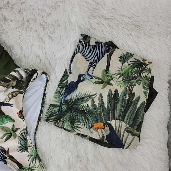 IDOPIP Tropical Print Green and Beige SWIMSUIT with sarong. - Picture 8 of 16